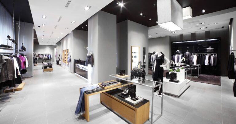 Clothing store with bright lights