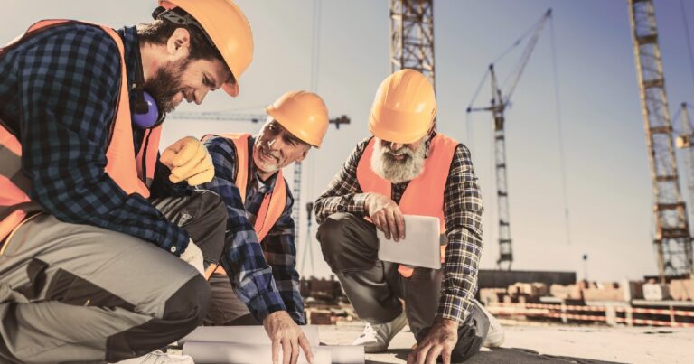 Construction team working outdoors quickly